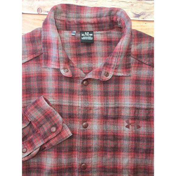 Under Armour Maroon Plaid Flannel Shirt XL Stretch Long Sleeve - Picture 4 of 8